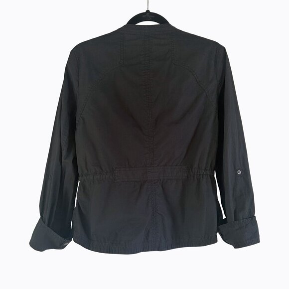 Express Black Zip Jacket M/L 100% Cotton Cinch Waist 90s Grung Y2K Military-Vibe - Picture 2 of 6